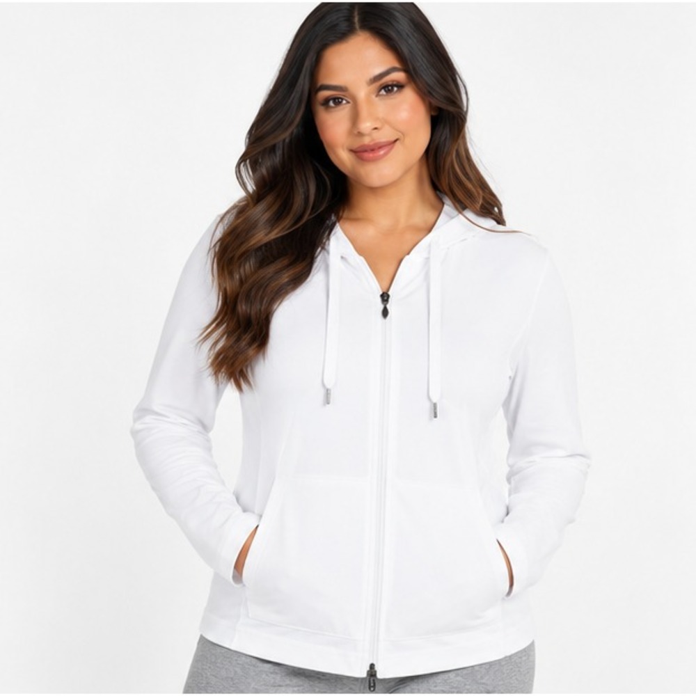 Athletic Works Womens Full Zip Hoodie Size L White Dri-Works Lightweight Jacket